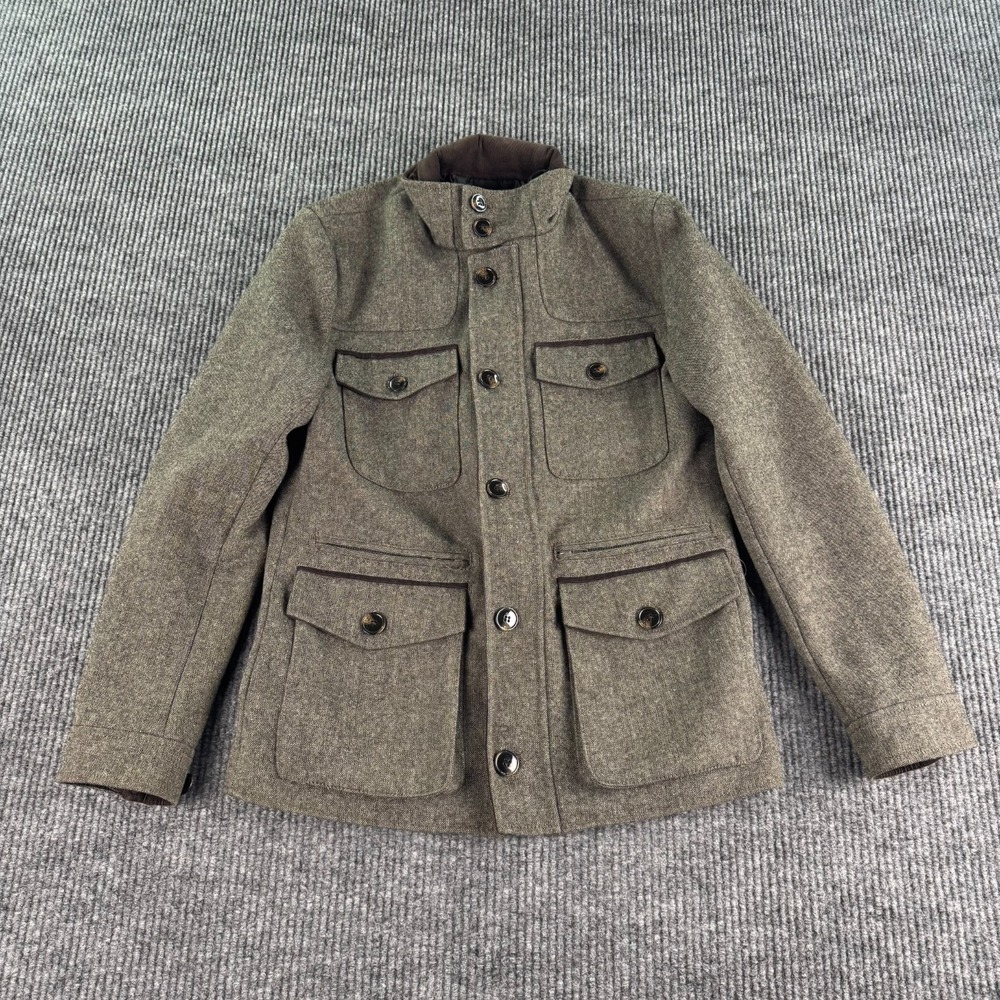H&M Field Jacket Mens 36R Olive Wool Blend Military Utility Coat Stand Collar